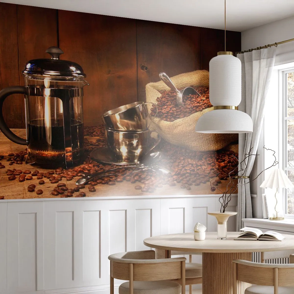Papier Peint Photo Premium Sand - Le charme du café - arôme et goût - La gastronomie, Café, Cafetière - 400x280 cm