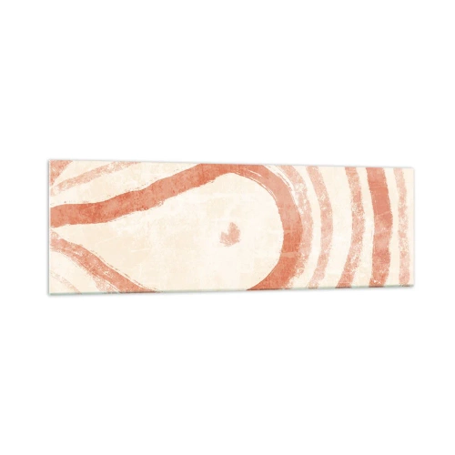 Impression sur verre - Image sur verre - Un motif abstrait de lignes concentriques dans des tons de terre cuite. - 160x50cm - Cercles de corail – composition - Décoration murale moderne pour le salon et la chambre ARTTOR