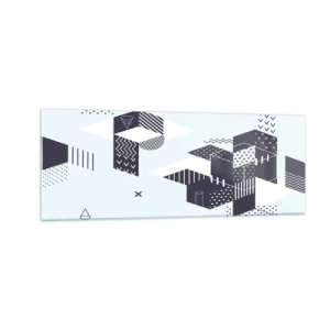 Impression sur verre - Image sur verre - Graphismes géométriques modernes dans des tons de blanc et de bleu marine - 140x50cm - Dans l'âme d'un mathématicien - Décoration murale moderne pour le salon et la chambre ARTTOR