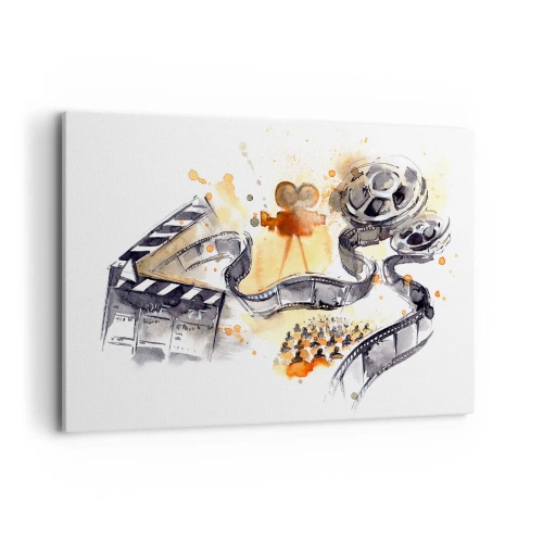 Impression sur toile - Image sur toile - Le symbolisme du cinéma avec une pellicule dans une aquarelle artistique - 120x80cm - Au pays des rêves - Décoration murale moderne pour le salon et la chambre ARTTOR