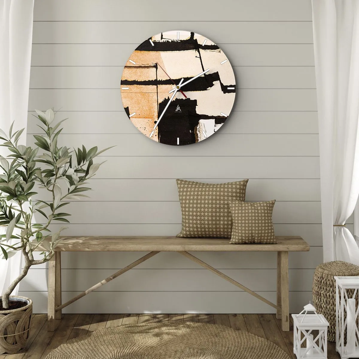Horloge murale - Pendule murale - Composition géométrique abstraite en beige et noir - 30x30cm - De l’ordre malgré tout - Décoration murale moderne pour le salon, la cuisine et la chambre ARTTOR