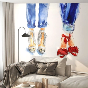 Papier Peint Photo Standard Eco - Illustrations à l'aquarelle de jambes en jeans et chaussures à la mode - 100x70cm - Peut-être irons-nous nous promener? - Décoration murale moderne pour le salon et la chambre ARTTOR
