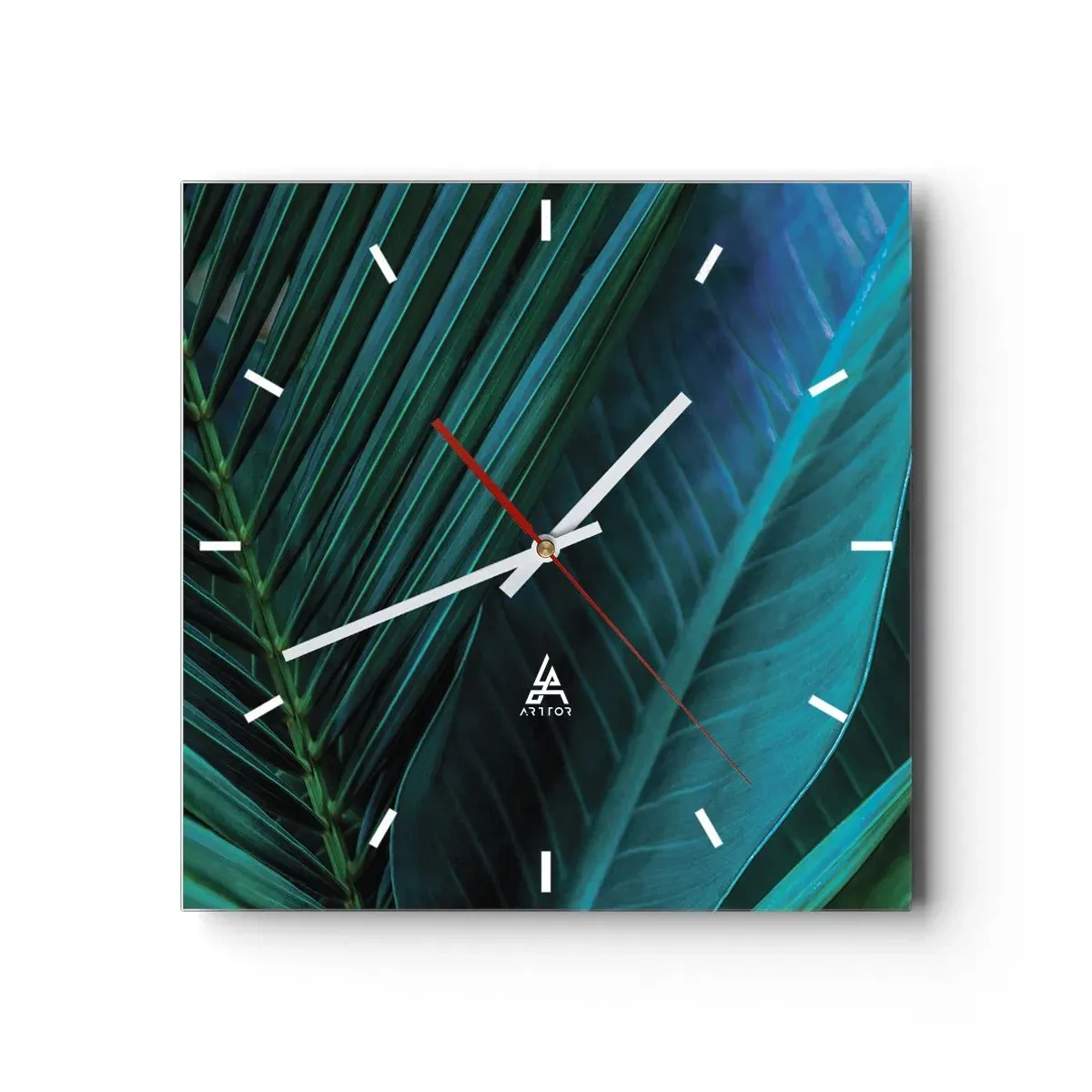 Horloge murale - Pendule murale - Gros plan de feuilles vertes tropicales - 30x30cm - L'anatomie du vert - Décoration murale moderne pour le salon et la chambre ARTTOR