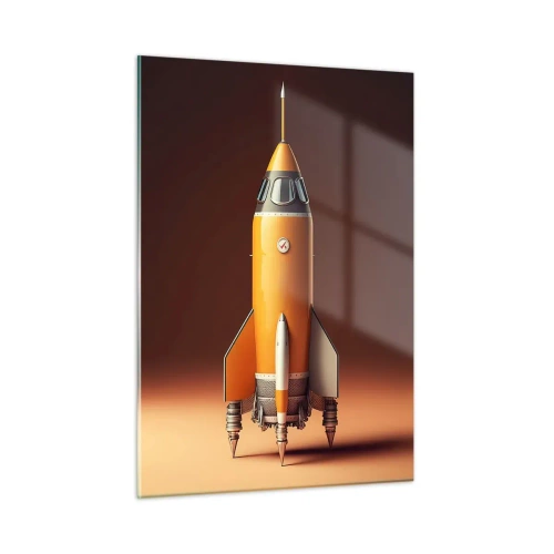 Impression sur verre - Image sur verre - Une fusée orange sur un fond de lumière douce - 50x70cm - Ça commence par un rêve - Décoration murale moderne pour le salon et la chambre ARTTOR