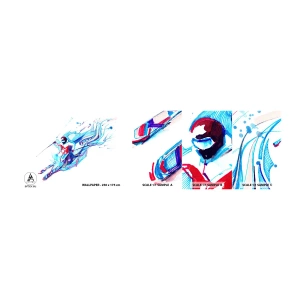 Échantillon de Papier Peint Autocollant Deluxe Sticker - Ruée folle vers la joie - Abstraction, des skis, Skieur - 100x30 cm