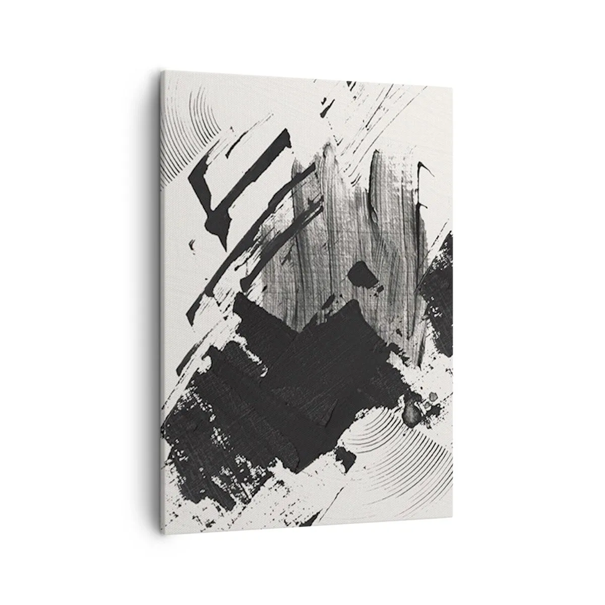 Impression sur toile - Image sur toile - Traits abstraits de noir sur fond blanc - 50x70cm - Abstraction – expression du noir - Décoration murale moderne pour le salon et la chambre ARTTOR