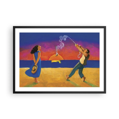 Affiche dans un cadre noir - Poster - Personnages au bord de la mer au coucher du soleil - 70x50cm - Plus qu'une étoile dans le ciel - Décoration murale moderne pour le salon et la chambre ARTTOR
