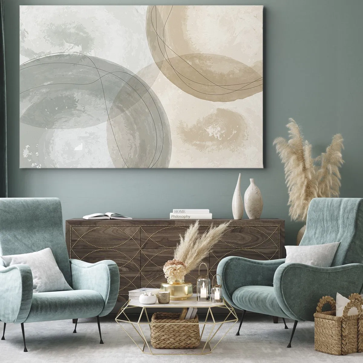 Impression sur toile - Image sur toile - Composition abstraite aux couleurs pastel avec des lignes - 120x80cm - Mondes pénétrants - Décoration murale moderne pour le salon et la chambre ARTTOR