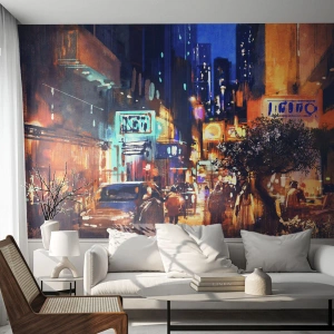 Papier Peint Autocollant Deluxe Sticker - Et la ville ne dort pas - Ville, Personnes, Architecture - 200x140 cm