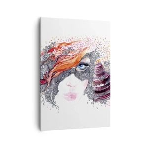 Impression sur toile - Image sur toile - Portrait artistique d'une femme avec des détails et un accent rouge - 70x100cm - Avec elle, c'est tous les jours la fête - Décoration murale moderne pour le salon et la chambre ARTTOR