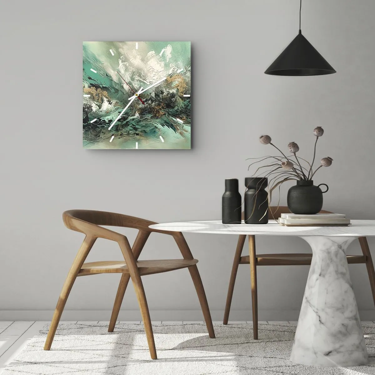 Horloge murale - Pendule murale - Ressac émeraude et noir - 40x40 cm