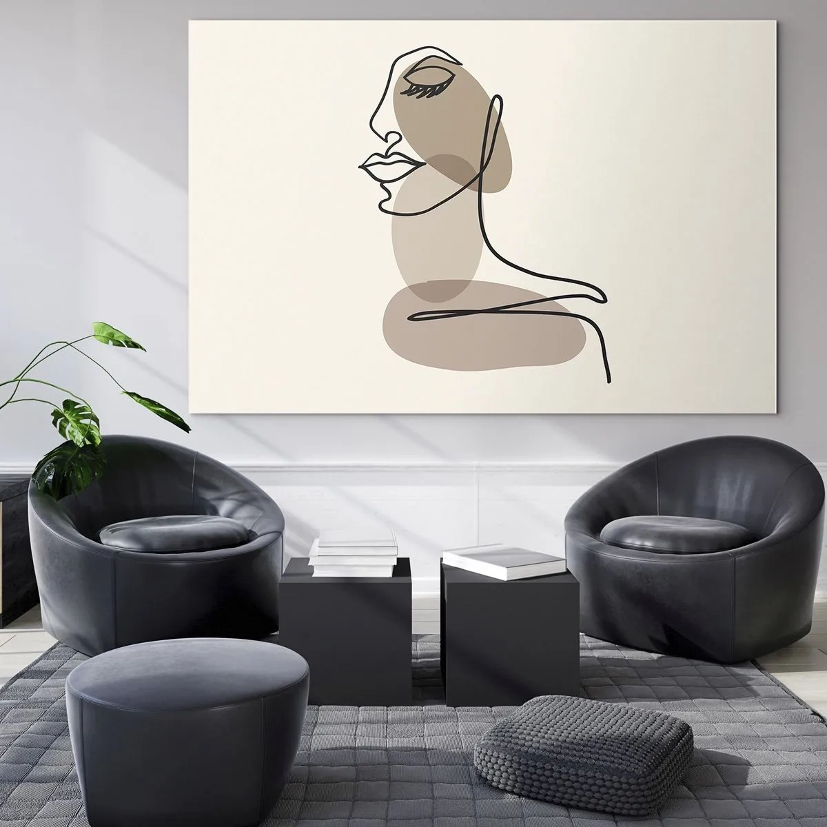 Impression sur verre - Image sur verre - Un portrait féminin minimaliste réalisé avec une ligne continue. - 100x70cm - Une certaine ligne de beauté - Décoration murale moderne pour le salon et la chambre ARTTOR