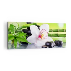 Impression sur toile - Image sur toile - Orchidée, pierres et bambou dans une composition spa harmonieuse - 120x50cm - Raffraîchissement de fraîcheur - Décoration murale moderne pour le salon et la chambre ARTTOR