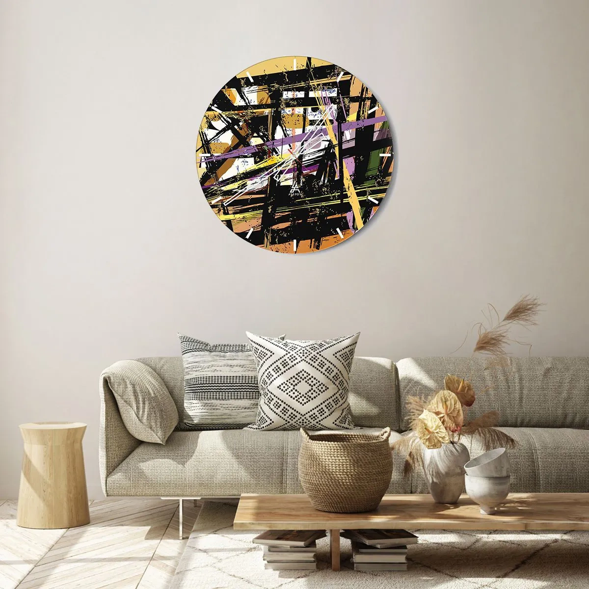 Horloge murale - Pendule murale - Lignes et formes abstraites dynamiques dans des tons sombres et clairs. - 30x30cm - Une coupe nette - Décoration murale moderne pour le salon, la cuisine et la chambre ARTTOR