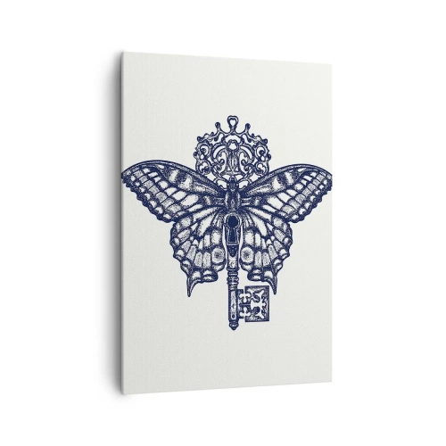 Impression sur toile - Image sur toile - Papillon élégant et graphique clé dans un style minimaliste - 70x100cm - Tous les secrets du coeur - Décoration murale moderne pour le salon et la chambre ARTTOR