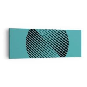 Impression sur toile - Image sur toile - Un cercle minimaliste avec des lignes sur un fond turquoise. - 140x50cm - Cercle – une variation géométrique - Décoration murale moderne pour le salon et la chambre ARTTOR