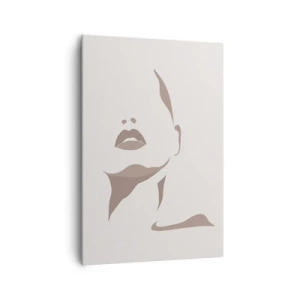 Impression sur toile - Image sur toile - Contour minimaliste du visage d'une femme dans des tons beiges délicats - 70x100cm - Fait de lumière et d'ombre - Décoration murale moderne pour le salon et la chambre ARTTOR