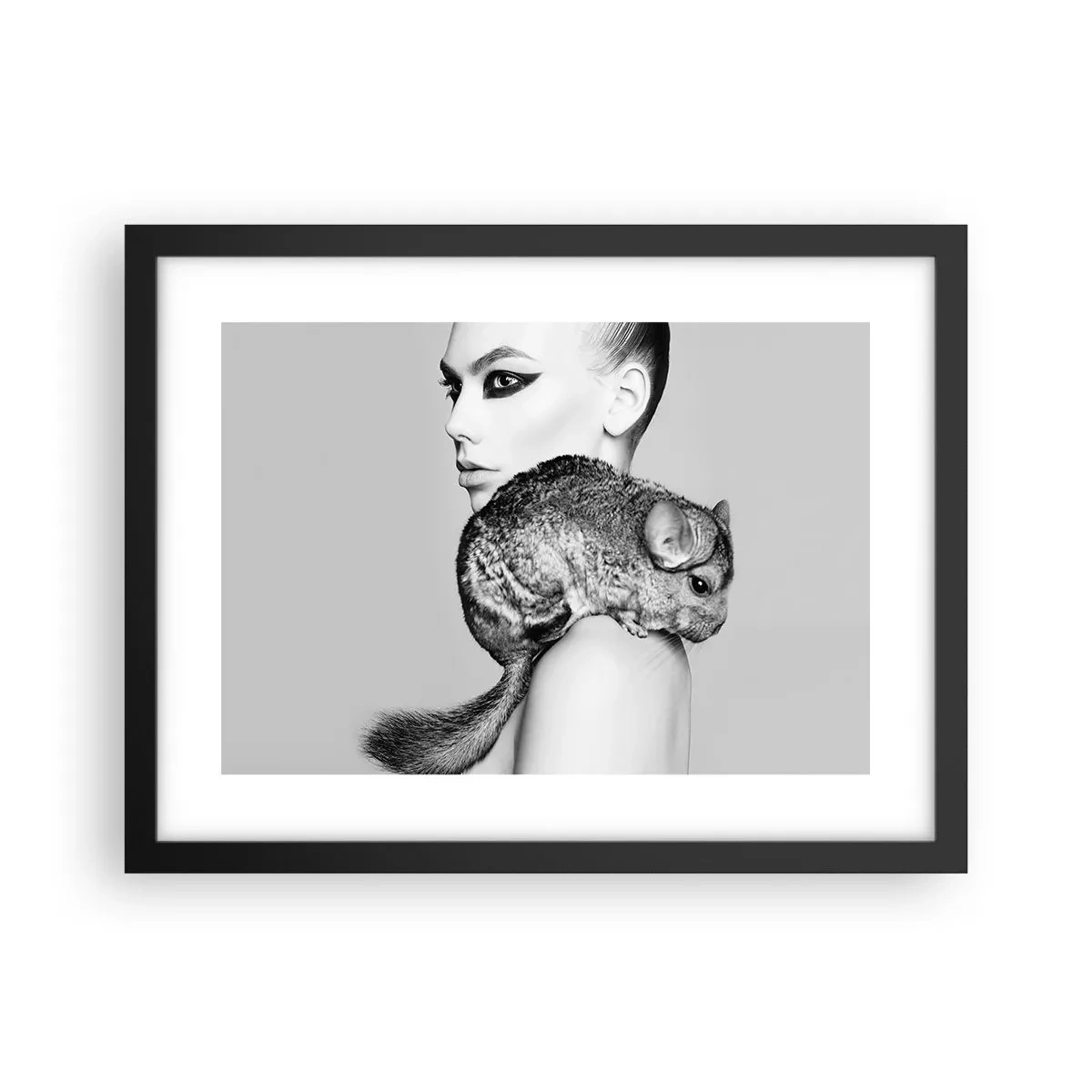 Affiche dans un cadre noir - Poster - Dame au chinchilla - 40x30 cm