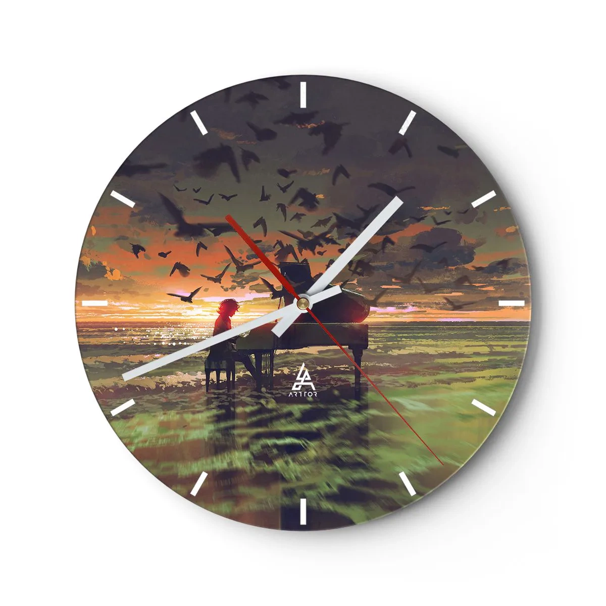 Horloge murale - Pendule murale - Concert pour piano et vagues - 40x40 cm