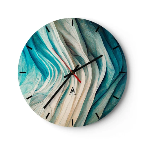 Horloge murale - Pendule murale - Ondes organiques dans les tons de bleu, beige et turquoise - 30x30cm - Insatiabilité bleue - Décoration murale moderne pour le salon, la cuisine et la chambre ARTTOR
