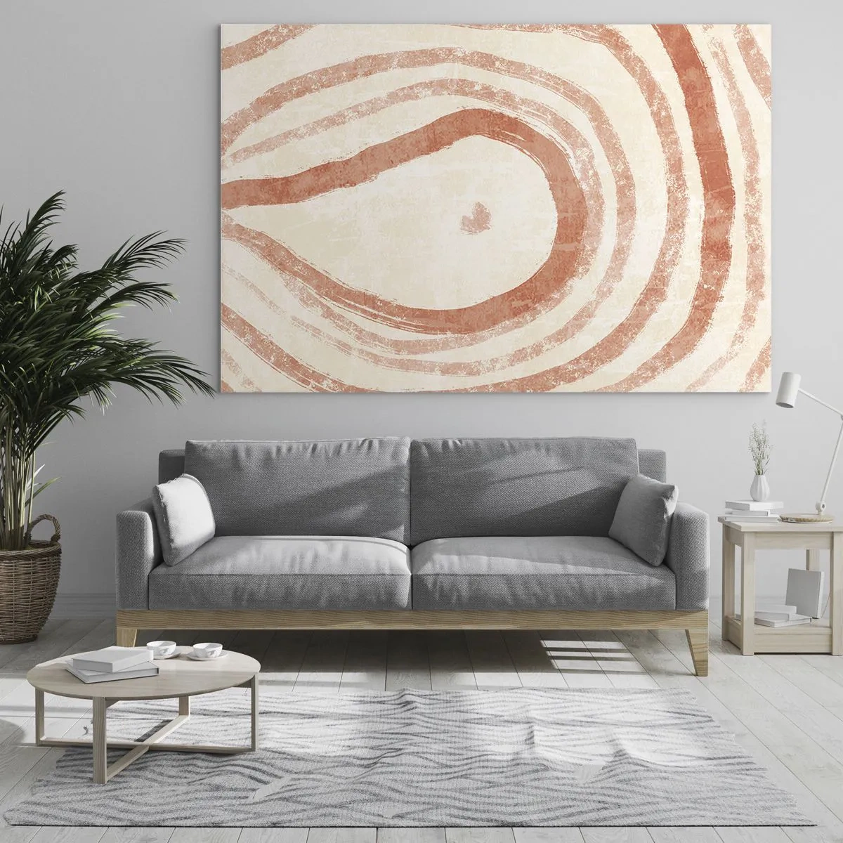 Impression sur verre - Image sur verre - Lignes de corail abstraites en forme de cercles concentriques - 100x70cm - Cercles de corail – composition - Décoration murale moderne pour le salon et la chambre ARTTOR