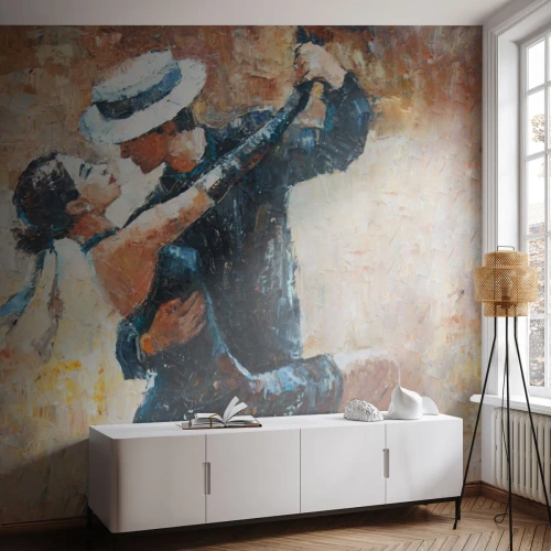 Papier Peint Photo Premium Sand - Un couple de danseurs dans une danse passionnée pleine d'émotions - 100x70cm - À la Rudolf Valentino - Décoration murale moderne pour le salon et la chambre ARTTOR