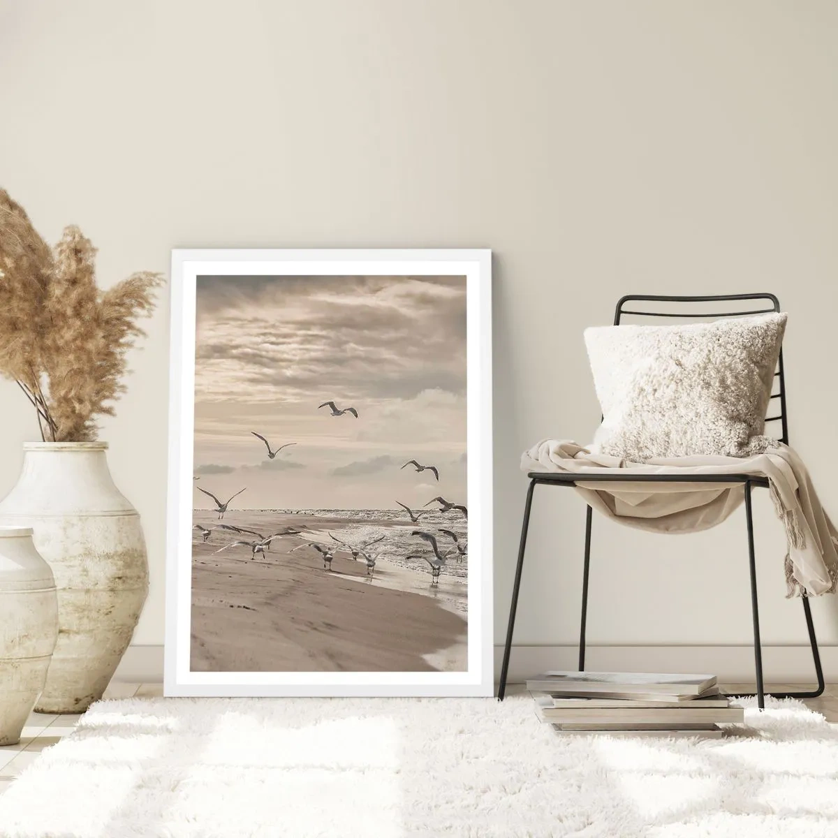 Affiche dans un cadre blanc - Poster - Le bruit de la mer, le chant des oiseaux - 70x100 cm