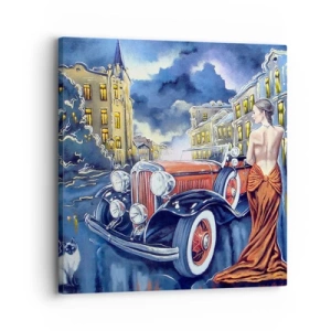 Impression sur toile - Image sur toile - Nocturne en bleu et corail - 30x30 cm