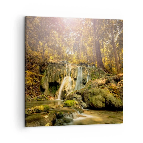 Impression sur toile - Image sur toile - Cascade de forêt en vert - 50x50 cm