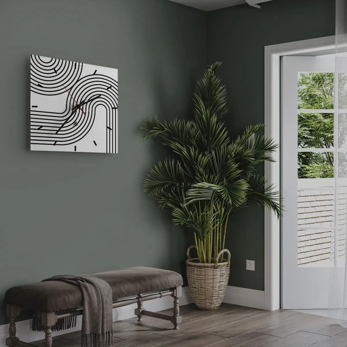 Horloge murale - Pendule murale - Une peinture abstraite avec des lignes noires créant des motifs géométriques sur un fond blanc. - 30x30cm - En plein virage - Décoration murale moderne pour le salon et la chambre ARTTOR