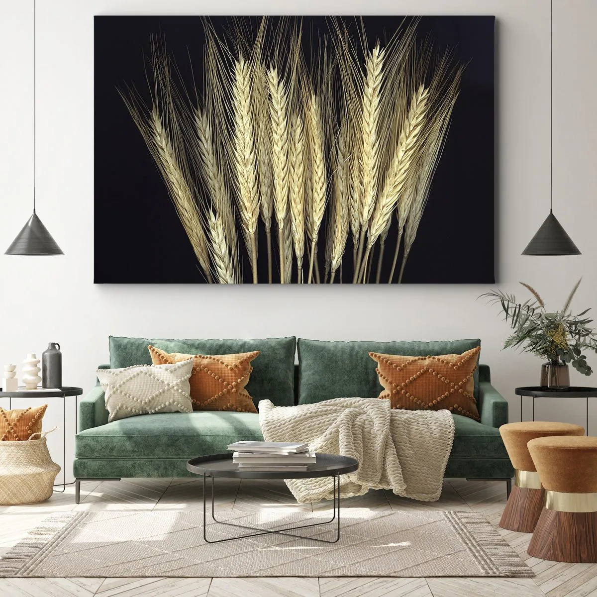 Impression sur toile - Image sur toile - Épis de blé sur fond noir dans un style rustique - 70x50cm - Magie rustique - Décoration murale moderne pour le salon et la chambre ARTTOR
