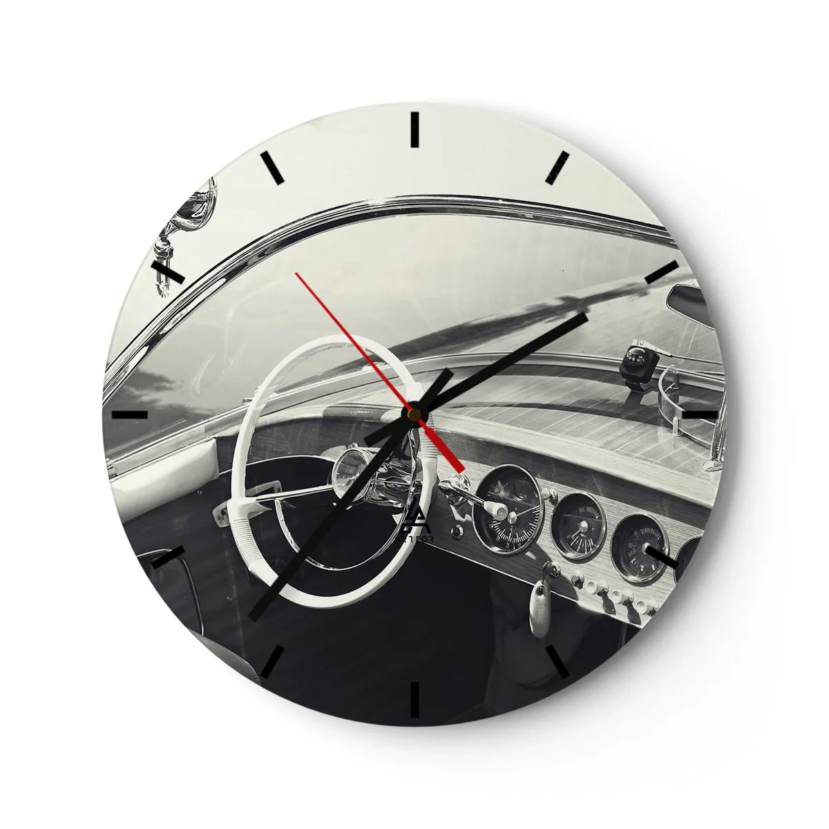 Horloge murale - Pendule murale - Intérieur d'une voiture classique avec volant et tableau de bord - 30x30cm - Temps pour riche - Décoration murale moderne pour le salon, la cuisine et la chambre ARTTOR