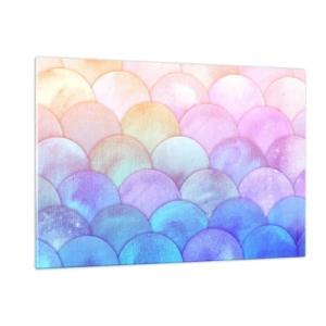 Impression sur verre - Image sur verre - Écailles de perles dans des tons pastel de rose, bleu et violet - 120x80cm - Écailles de perles - Décoration murale moderne pour le salon et la chambre ARTTOR