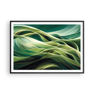 Affiche dans un cadre noir - Poster - Lignes dynamiques dans des tons de vert - 100x70cm - Jeu de vert abstrait - Décoration murale moderne pour le salon et la chambre ARTTOR