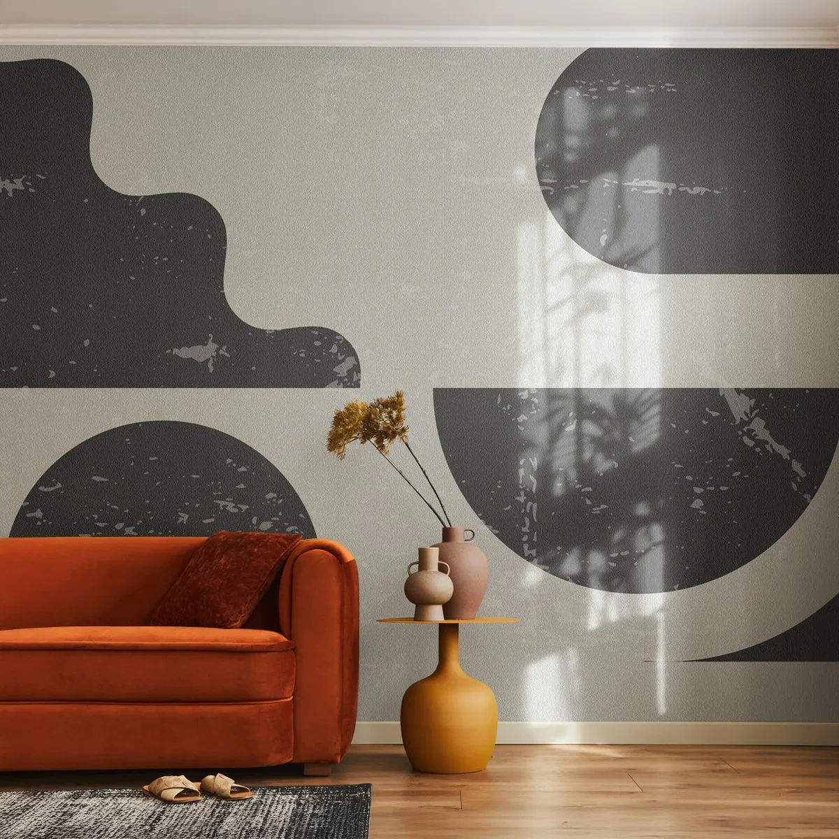 Papier Peint Photo Standard Eco - Composition géométrique abstraite en noir et gris - 100x70cm - Composition dessus et dessous - Décoration murale moderne pour le salon et la chambre ARTTOR