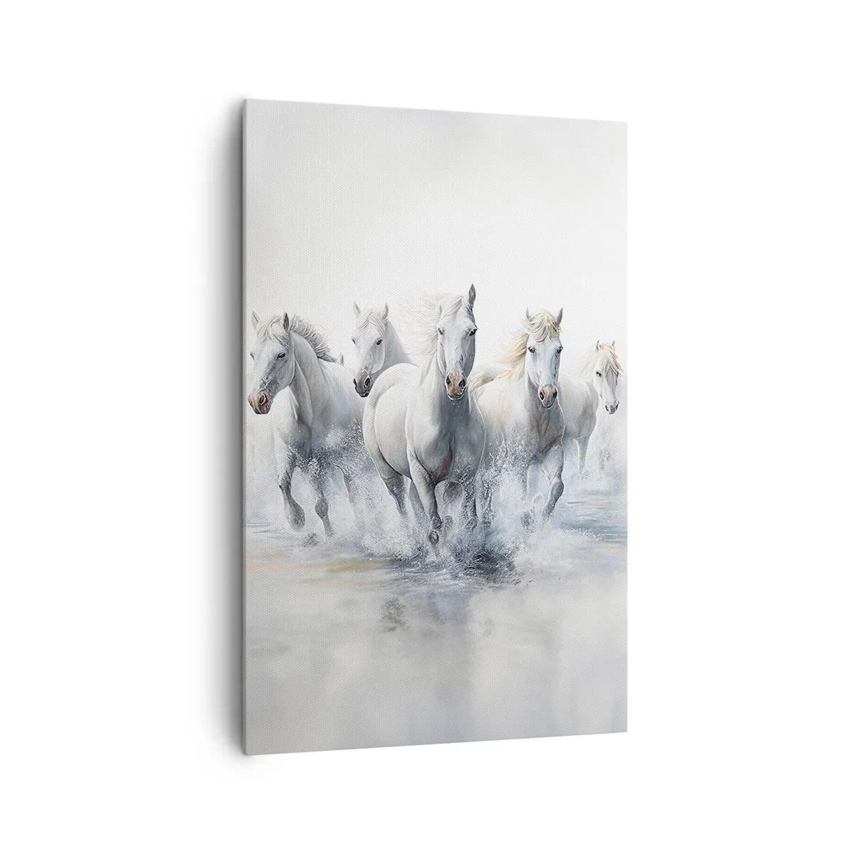 Impression sur toile - Image sur toile - Des chevaux blancs galopent dans l'eau - 80x120cm - Magie blanche - Décoration murale moderne pour le salon et la chambre ARTTOR