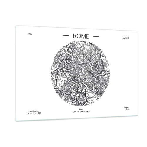Impression sur verre - Image sur verre - Une carte de Rome sous la forme d'un dessin de rue détaillé - 120x80cm - Anatomie de Rome - Décoration murale moderne pour le salon et la chambre ARTTOR