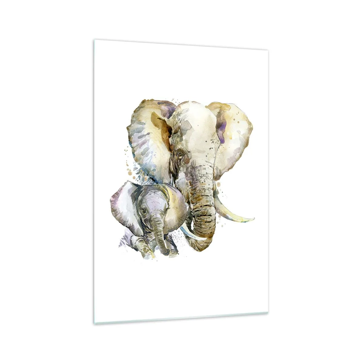 Impression sur verre - Image sur verre - Éléphants à l'aquarelle aux couleurs subtiles - 70x100cm - Rien ne peut égaler maman - Décoration murale moderne pour le salon et la chambre ARTTOR