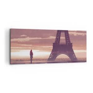 Impression sur toile - Image sur toile - Une silhouette regardant la Tour Eiffel à la lumière du soleil couchant - 120x50cm - Seulement deux d'entre eux - Décoration murale moderne pour le salon et la chambre ARTTOR