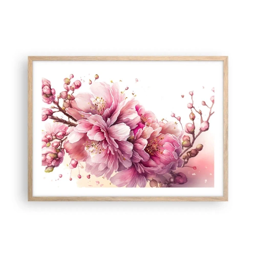 Affiche dans un chêne clair - Poster - Fleur florissante de cerisier - 70x50 cm