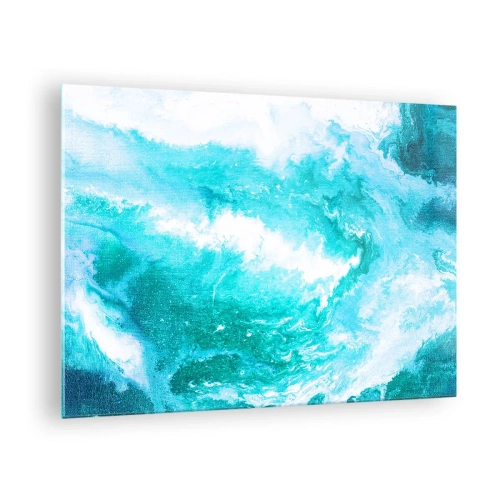 Impression sur verre - Image sur verre - Une composition abstraite représentant des vagues et des tourbillons turquoise. - 70x50cm - Au coeur de l'élément - Décoration murale moderne pour le salon et la chambre ARTTOR
