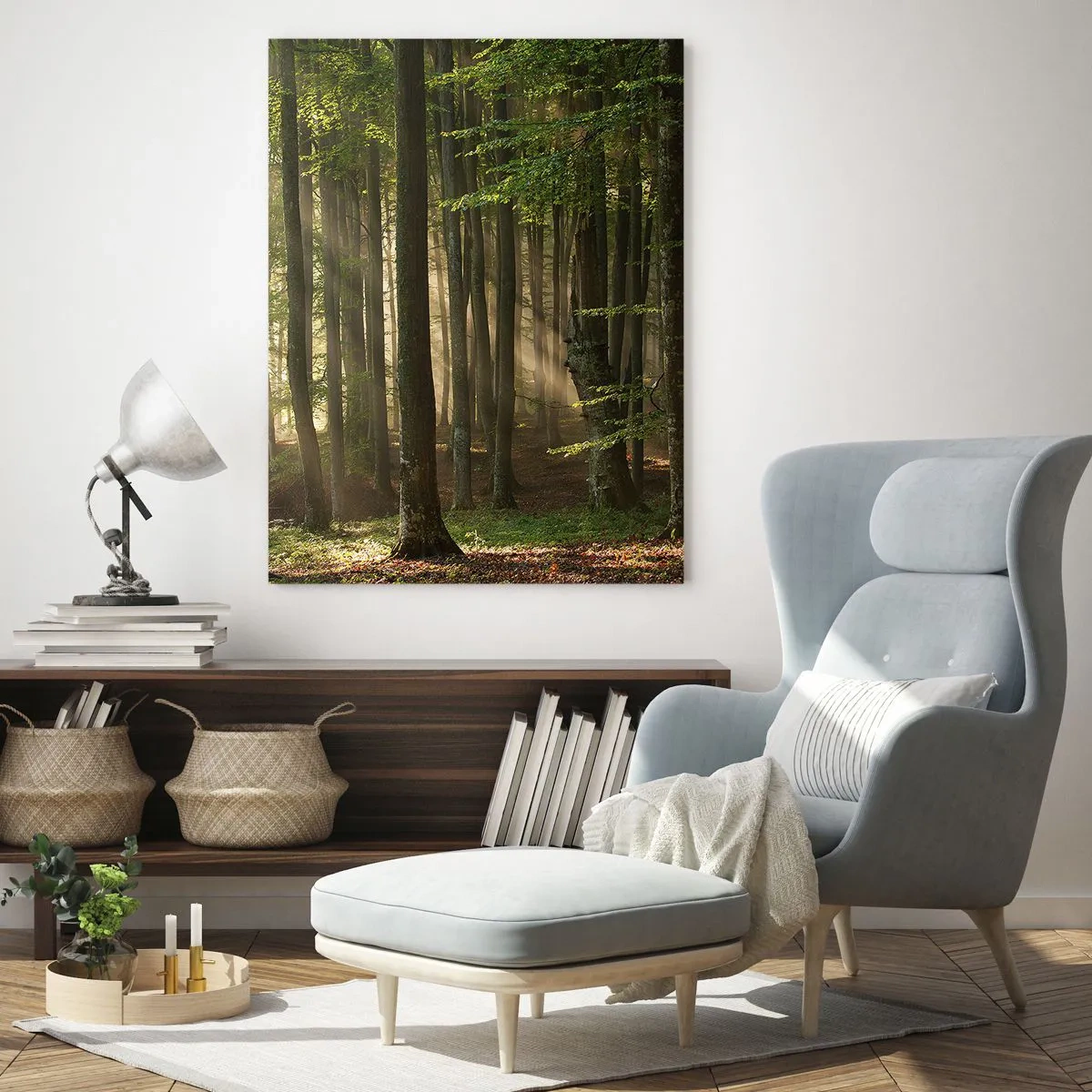 Impression sur verre - Image sur verre - Les rayons du soleil brillent à travers les arbres de la forêt - 50x70cm - Rayon d'un matin de printemps - Décoration murale moderne pour le salon et la chambre ARTTOR