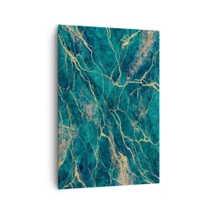 Impression sur toile - Image sur toile - Motif de marbre texturé dans des tons turquoise et or - 70x100cm - Mine d'or - Décoration murale moderne pour le salon et la chambre ARTTOR