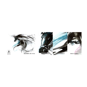 Échantillon de Papier Peint Autocollant Deluxe Sticker - Galop du prince noir - Animaux, Cheval, Graphique - 100x30 cm