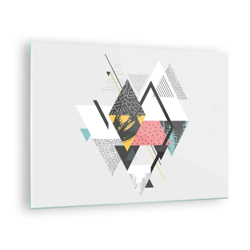 Impression sur verre - Image sur verre - Composition géométrique abstraite avec des triangles et des losanges - 70x50cm - Variation sur triangle et losange - Décoration murale moderne pour le salon et la chambre ARTTOR