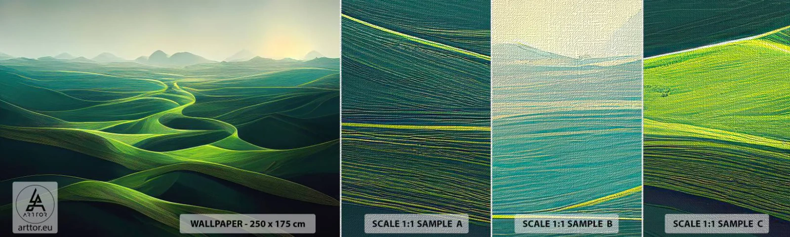 Échantillon de Papier Peint Premium Canvas - Dans les vallées verdoyantes - Paysage, Prairie, Vallées - 100x30 cm