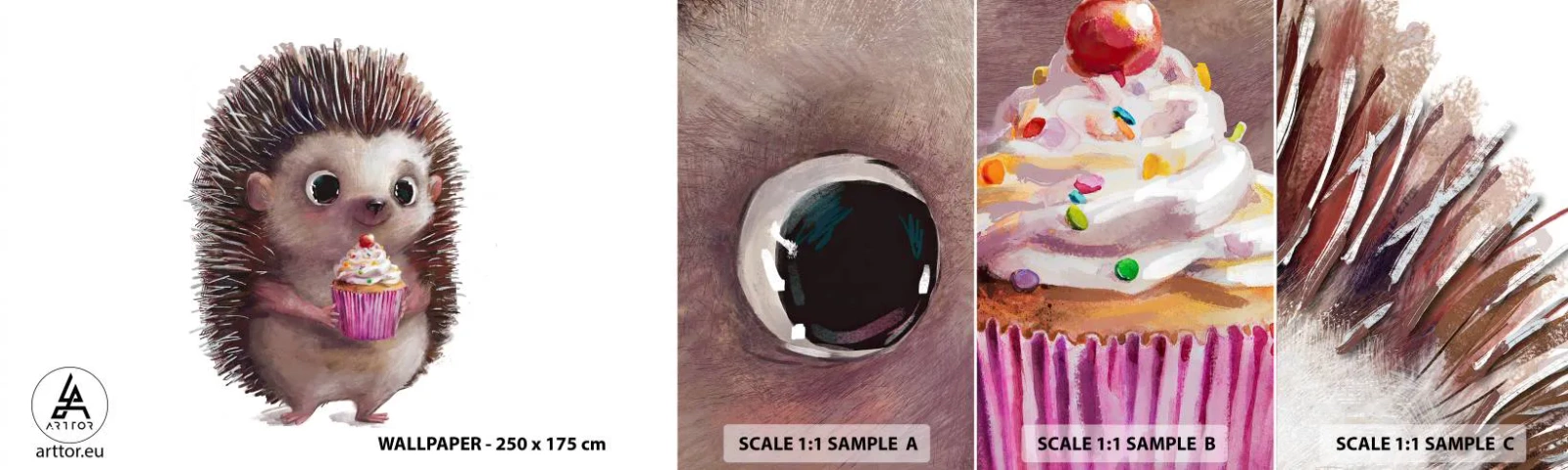 Échantillon De Papier Peint Standard Eco - La fête c'est tous les jours - Pour les enfants, Hérisson, Conte de fées - 100x30 cm