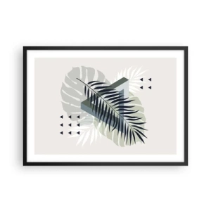 Affiche dans un cadre noir - Poster - Composition géométrique avec des feuilles tropicales dans des tons verts - 70x50cm - Nature et géométrie - deux odres? - Décoration murale moderne pour le salon et la chambre ARTTOR