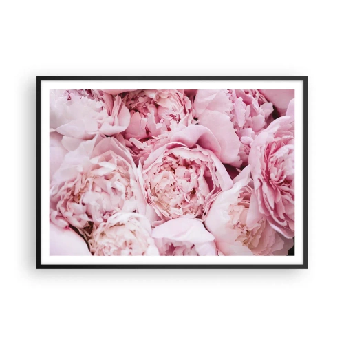 Affiche dans un cadre noir - Poster - Gros plan d'un bouquet de pivoines roses - 100x70cm - Caliné et parfumé - Décoration murale moderne pour le salon et la chambre ARTTOR