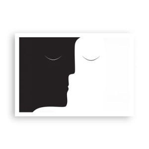 Affiche - Poster - Une silhouette minimaliste de deux visages aux couleurs contrastées. - 100x70cm - Unité des contraires - Décoration murale moderne pour le salon et la chambre ARTTOR